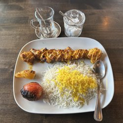 Chai Bar - Chicken kabap with rice and roasted tomato and pepper