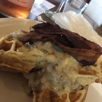 Hanover Park Vineyard - Loaded waffle with bacon from Honeysuckle Food Truck @ Hanover Park - Wineries Near Me - Yadkinville, North Carolina