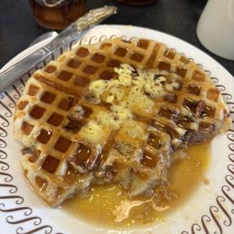Part of my yummy pecan waffle. I was looking forward to it. Very good. Part of my yummy pecan waffle. I was looking forward to it. Very good.