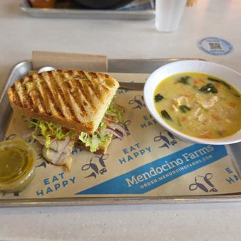Mendocino Farms - Combo: Turkey Avo Salsa Verde 1/2 sandwich + Lemon Chicken & Farro Soup - Salad Near Me - Irvine, California Mendocino Farms - Combo: Turkey Avo Salsa Verde 1/2 sandwich + Lemon Chicken & Farro Soup - Salad Near Me - Irvine, California