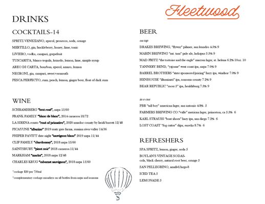 Menu photo 7 Fleetwood Calistoga, CA