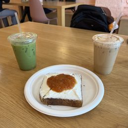 Peach Jam Ricotta, Peachy Matcha Latte (Iced), Einspanner Latte (Iced) Peach Jam Ricotta, Peachy Matcha Latte (Iced), Einspanner Latte (Iced)