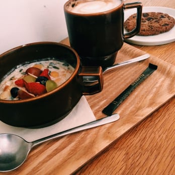 The Monocle Cafe - Bircher muesli, mocha, and a cookie. - Cafes Near Me - London, XGL The Monocle Cafe - Bircher muesli, mocha, and a cookie. - Cafes Near Me - London, XGL