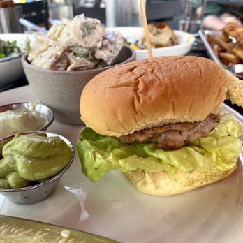 Engine Room - Chicken Burger (sauces on side) tangy potato salad - Southern Near Me - Mystic, Connecticut