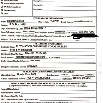 AutoNation Chevrolet Doral - complaint filed with the State of Florida - Car Dealers Near Me - Miami, Florida AutoNation Chevrolet Doral - complaint filed with the State of Florida - Car Dealers Near Me - Miami, Florida