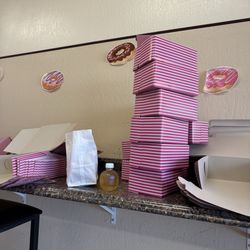 Fresh Donuts - Maple Twist Bar, Glazed Buttermilk, Coconut Glazed Donut  with Martinellis Apple Juice