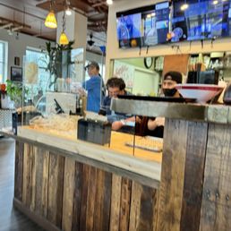 Front counter where dumplings are being wrapped