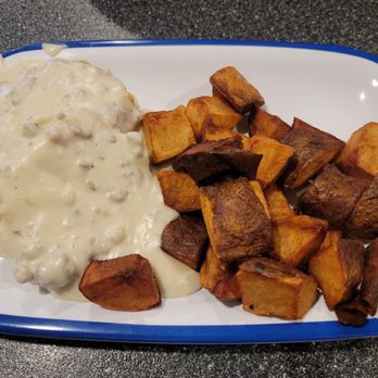 The Blue Hen Cafe - Half Size Biscuits & Gravy. Side of home fries. - Southern Near Me - Saint Augustine, Florida The Blue Hen Cafe - Half Size Biscuits & Gravy. Side of home fries. - Southern Near Me - Saint Augustine, Florida