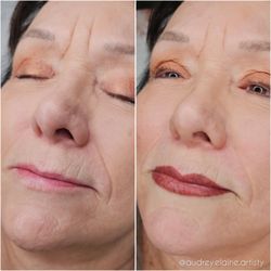 A Collins 3D Brows - Lip Blushing Service on mature skin 1/11/24. Slight bruising in some areas, this is totally common & will subside in a day or two.