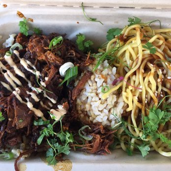 MoBowl - Five spice pulled pork ($11) with brown rice and garlic noodles (+$1) - Food Trucks Near Me - Brisbane, California