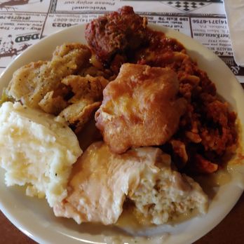 A&M Family - top of dish is meatball, baked ziti in meat sauce with fried cod on top, then a stuffed chicken breast, mashed potatoes and then a piece of - Pizza Near Me - Brookville, Pennsylvania A&M Family - top of dish is meatball, baked ziti in meat sauce with fried cod on top, then a stuffed chicken breast, mashed potatoes and then a piece of - Pizza Near Me - Brookville, Pennsylvania
