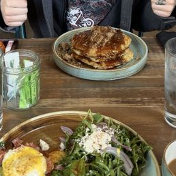 Cinnamon pancakes and eggs Benedict