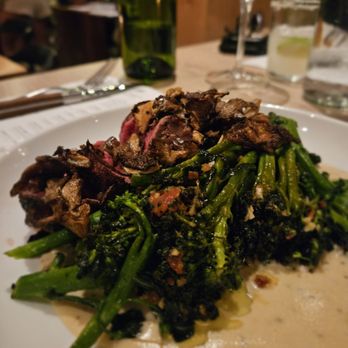 Sixty Vines - Filet Mignon smothered w/ mushrooms and broccolini - Wine Bars Near Me - Gaithersburg, Maryland
