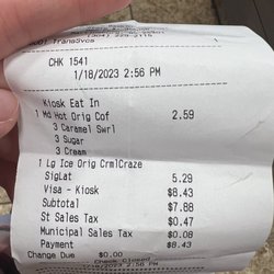 Dunkin' - Placed order at 2:56pm. Received first drink at 3:15pm and received second drink at 3:18pm