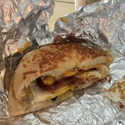 Bacon, egg, and cheese Asiago bagel
