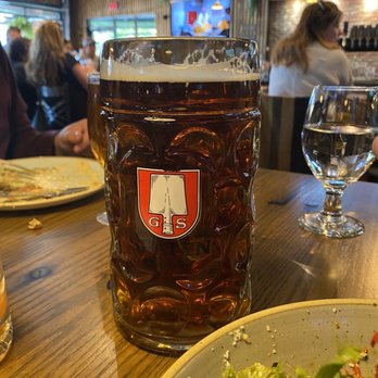 Sam Walker’s - Beware of the liter beer.  It's huge! Water glass comparison. - American Near Me - Woburn, Massachusetts