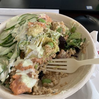 Island Fin Poke - Spicy Tuna Poke Bowl with half/half brown rice and greens - Hawaiian Near Me - Worcester, Massachusetts Island Fin Poke - Spicy Tuna Poke Bowl with half/half brown rice and greens - Hawaiian Near Me - Worcester, Massachusetts