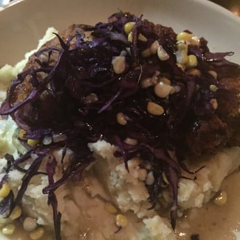 MangoSeed Restaurant - Coconut fried chicken with red cabbage and real mash potatoes - Caribbean Near Me - Brooklyn, New York