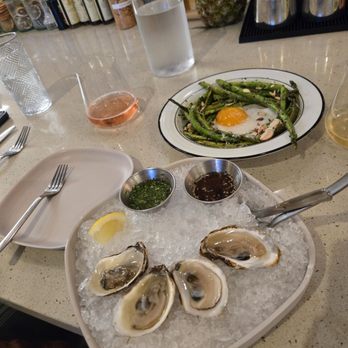 Mr Crisp - Oysters and asparagus with duck egg - Fish & Chips Near Me - Greenville, South Carolina
