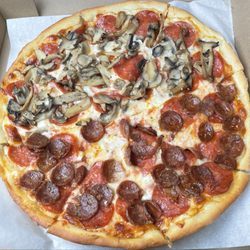Rosie's Pizza Palace - Large Pepperoni with 1/2 Mushroom & 1/2. Sausage