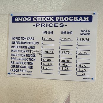Golden State Smog - Pricing Chart - Smog Check Stations Near Me - Turlock, California