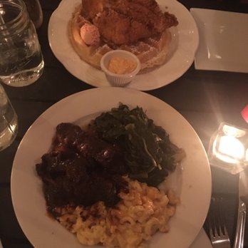 Melba's Restaurant - Fried catfish and eggnog waffles, wine braised ribs, with Mac and cheese and greens as sides!! Me and my cousin shared plates!! Delicious!! - Southern Near Me - New York, New York
