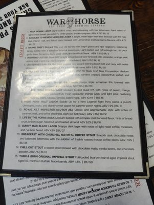 Menu photo 1 War Horse Brewing Company Geneva, NY Menu photo 1 War Horse Brewing Company Geneva, NY