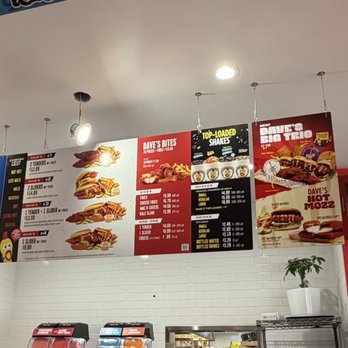 Dave's Hot Chicken - Menu at the counter. Also can order at a kiosk. - Chicken Shop Near Me - Solana Beach, California Dave's Hot Chicken - Menu at the counter. Also can order at a kiosk. - Chicken Shop Near Me - Solana Beach, California