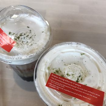 Gong Cha - Oolong milk foam, 70% sugar, regular ice, & boba. Very good safe drink - Bubble Tea Near Me - Carrollton, Texas Gong Cha - Oolong milk foam, 70% sugar, regular ice, & boba. Very good safe drink - Bubble Tea Near Me - Carrollton, Texas