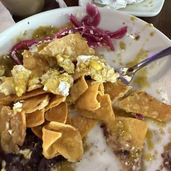 Con Huevos - chilaquiles verdes with scramble eggs,and iced coffee - Breakfast & Brunch Near Me - Hawthorne, California