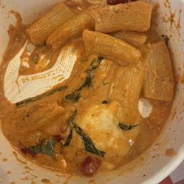 Rigatoni with vodka sauce and a ball of burrata Rigatoni with vodka sauce and a ball of burrata