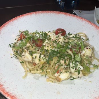 Ouzo Bay - Bucatini pasta with crab meat - Greek Near Me - Baltimore, Maryland Ouzo Bay - Bucatini pasta with crab meat - Greek Near Me - Baltimore, Maryland