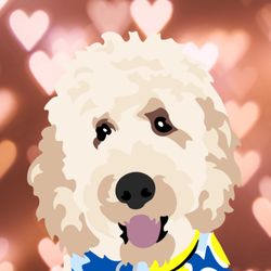 Apple Pie Painting - Custom hand-drawn pet portraits. Canvas print with hearts background.