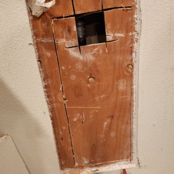 Go Pro Plumbing - After... Square hole is where valve was. Frank made clean cuts allowing for easier fix and lowered gas shut off valve and was done nicely. - Plumbing Near Me - Palmdale, California