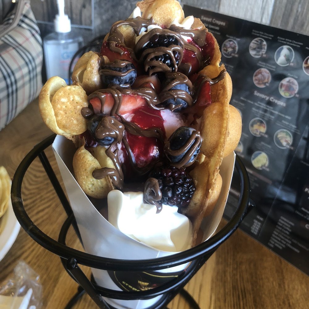 Crepe Stop - Bubble waffle with berries ice cream chocolate whip cream - Juice Bars & Smoothies Near Me - Staten Island, New York Crepe Stop - Bubble waffle with berries ice cream chocolate whip cream - Juice Bars & Smoothies Near Me - Staten Island, New York