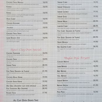 Ayna Agra Indian Restaurant - Menu 3/4, May 2022 - Indian Near Me - Bayside, New York