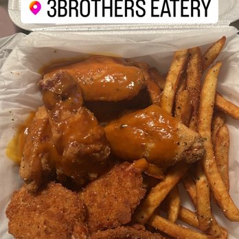 3Brothers Eatery - chicken wings and fries in a styrofoam container - Chicken Wings Near Me - Winter Haven, Florida