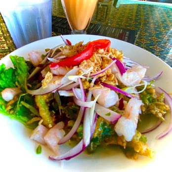 Jitlada - Dandelions salad with shrimps - Thai Near Me - Los Angeles, California
