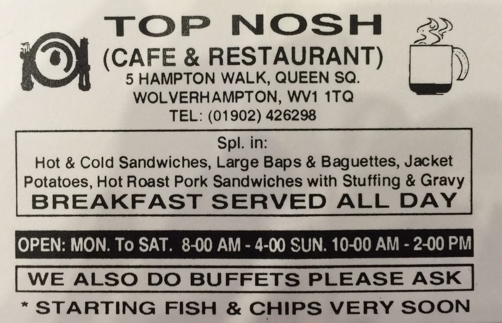 TOP NOSH CAFE Updated September 2024 5 Queen Square, Wolverhampton, West Midlands, United