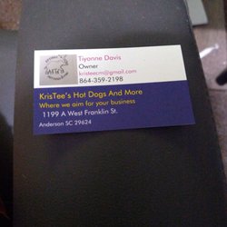 KrisTee's Hot Dogs And More - There's the business card