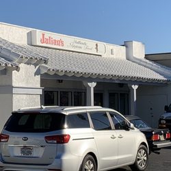 Julian's Tortilleria - The front, it's hard to see if you're driving by, its jammed back in the corner.
