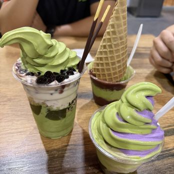 Kissa Matcha - matcha parfait, matcha ube swirl, and matcha with red bean and waffle cone - Desserts Near Me - Grand Prairie, Texas Kissa Matcha - matcha parfait, matcha ube swirl, and matcha with red bean and waffle cone - Desserts Near Me - Grand Prairie, Texas