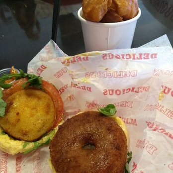Good Stuff Eatery - Frankenstein veggie burger: fried green tomatoes with an added portobello mushroom patty with onion petals - Burgers Near Me - Arlington, Virginia