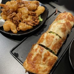 40 Honey Walnut Shrimp 蜜汁核桃虾 and 34 Beef Wrap 牛肉卷饼