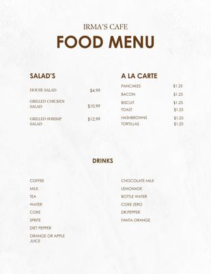 Menu photo 1 Irma’s Cafe Odem, TX Menu photo 1 Irma’s Cafe Odem, TX