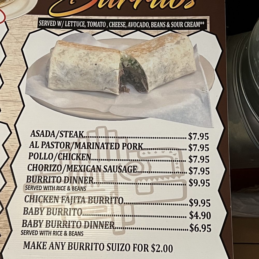 Los Sarapes - The burritos on the menu - Mexican Near Me - Midlothian, Illinois