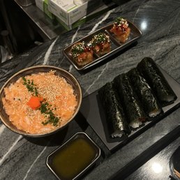 Salmon Don, Crispy Rice Tartare, 7 pc handroll set Salmon Don, Crispy Rice Tartare, 7 pc handroll set