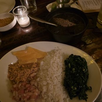 Casa Restaurant - Vegan feijoada (black beans + seitan + tempeh + veggie sausage, white rice + collards + farofa + orange slices + tomato salad) - Brazilian Near Me - New York, New York Casa Restaurant - Vegan feijoada (black beans + seitan + tempeh + veggie sausage, white rice + collards + farofa + orange slices + tomato salad) - Brazilian Near Me - New York, New York