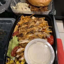 Horizons Bar & Grille - Southwest bowl and fried chicken sandwich with garlic mashed potatoes