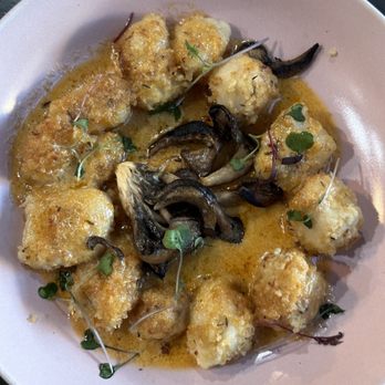 JewFro - Shlishkas Gnocchi: Panko breaded potato dumplings, berbere cream sauce, mushroom - African Near Me - Richmond, Virginia JewFro - Shlishkas Gnocchi: Panko breaded potato dumplings, berbere cream sauce, mushroom - African Near Me - Richmond, Virginia